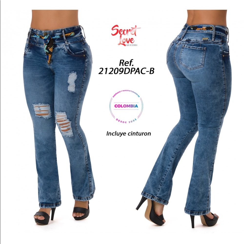 JEANS. COLOMBIANOS, Butt lifter Distressed Blue Boot Cut Jean SIZE 7/8
